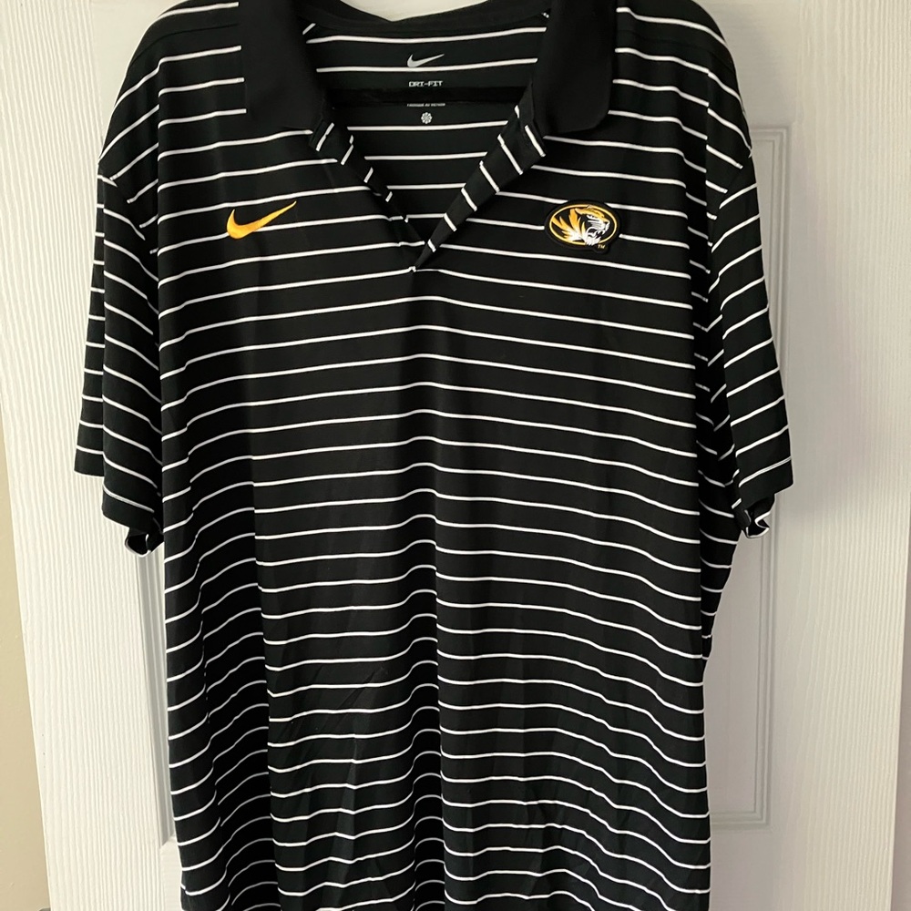 Nike Men's Black and White Striped Polo Shirt University of Missouri
